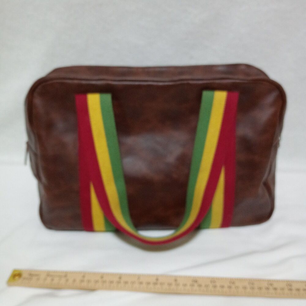 Vintage Billabong Rasta Jamaica Brown Bag Travel Purse 15 x 10 x 6 Faux Leather - Picture 4 of 10